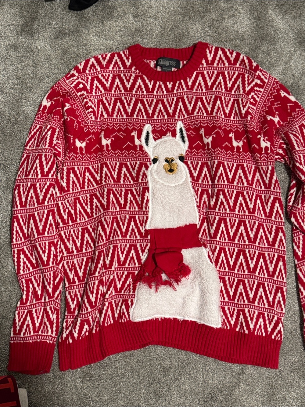 3D Llama Knit Crewneck Sweater - Red
